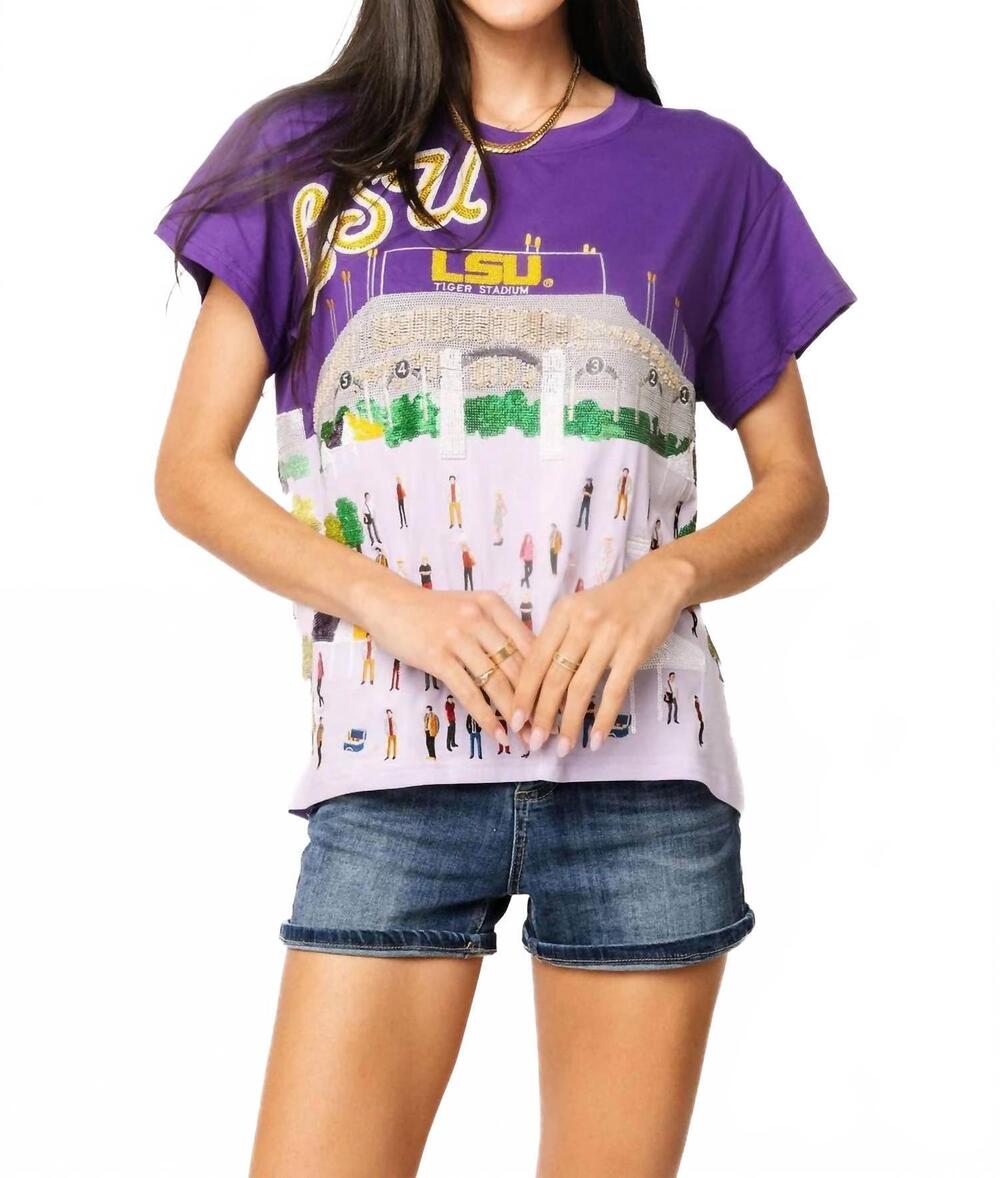 NEW QUEEN OF SPARKLES licensed lsu stadium tailgate party tee in purple